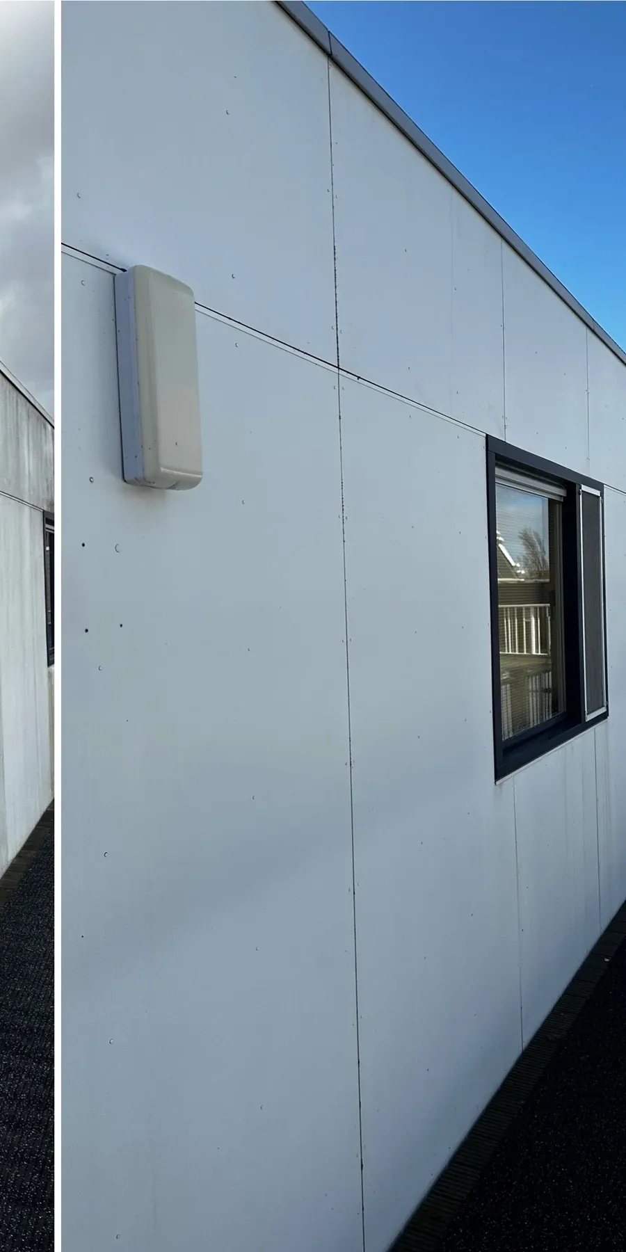 Dezelfde gevelbeplating na een softwashbehandeling
